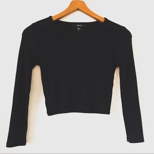 Forever 21 Black Ribbed 3/4 Sleeve Crop Top EUC